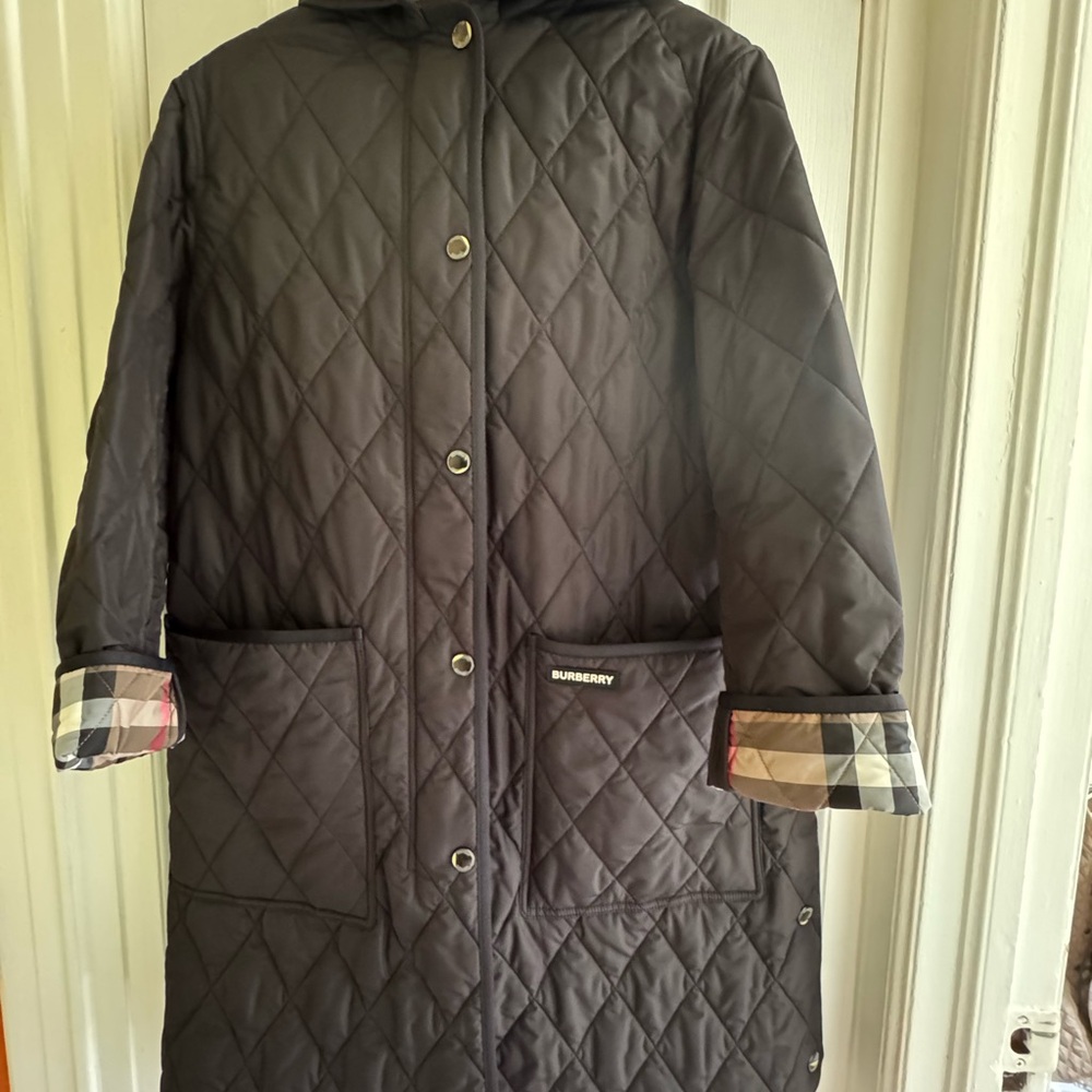 Burberry Black Quilted Jacket with Check Accents